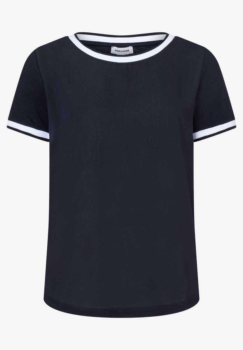 T-Shirt mit Kontrastbündchen und Rundhals