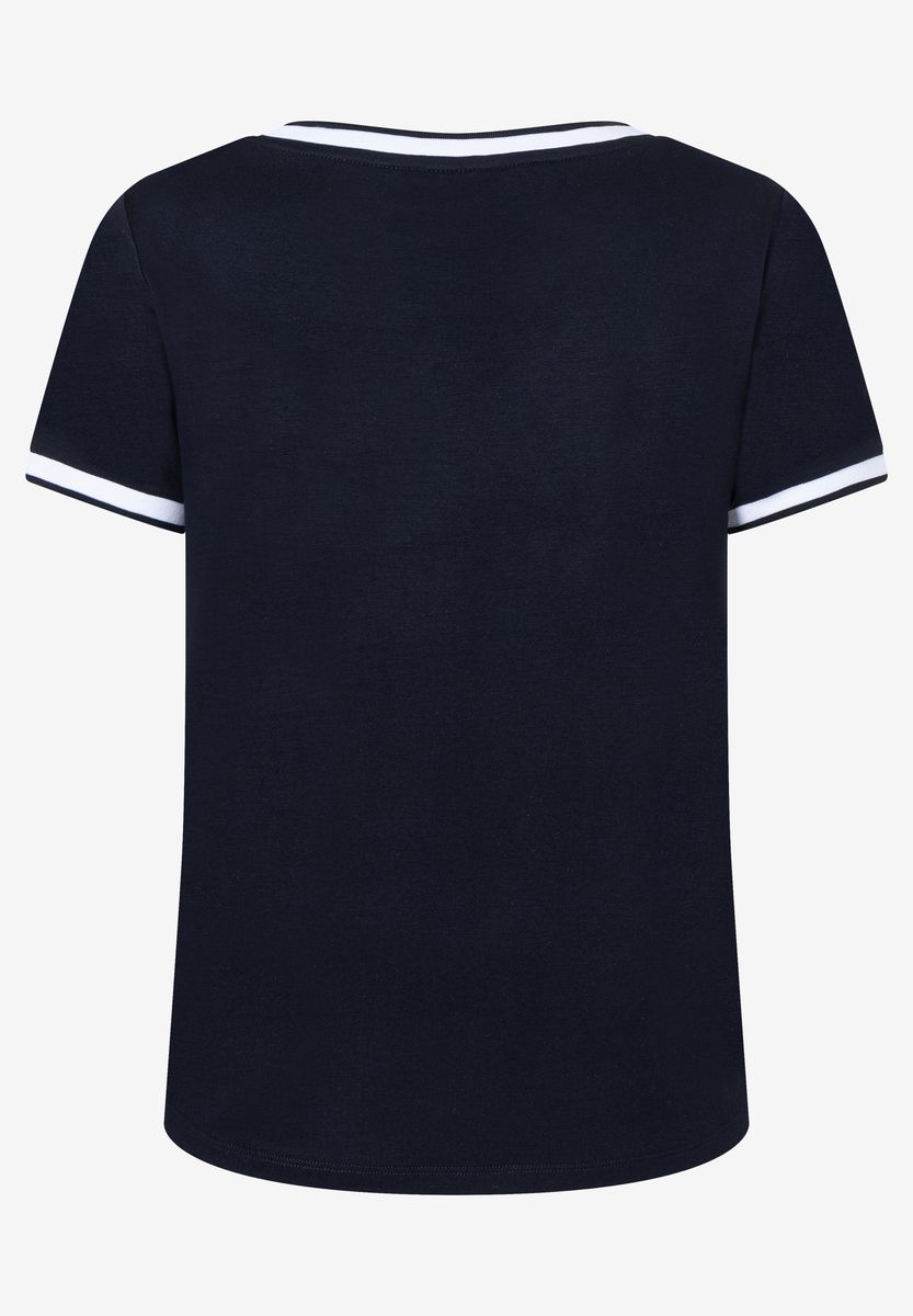 T-Shirt mit Kontrastbündchen und Rundhals