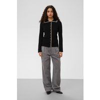 Rippstrick-Cardigan mit Kontrastbesatz