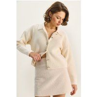 Rippstrick-Cardigan mit Polokragen