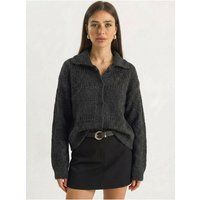 Strukturierter Strick-Cardigan mit Polokragen
