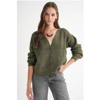 Gerippter V-Ausschnitt Cardigan mit Knöpfen