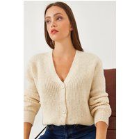 Gerippter Strickcardigan mit Pailletten-Besatz