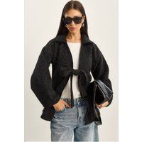 Flauschiger Oversized-Cardigan mit Bindegürtel
