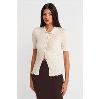 Strukturierter Polo-Cardigan mit Smock-Effekt