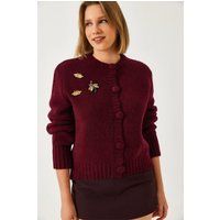 Strukturierter Strick-Cardigan mit Broschen
