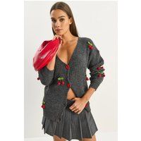 Rippstrick-Cardigan mit Frucht-Applikationen