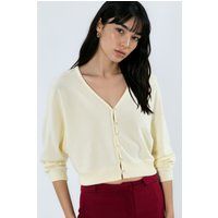 Gerippter Cropped-Cardigan mit V-Ausschnitt