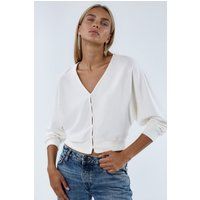 Gerippter V-Ausschnitt Crop-Cardigan
