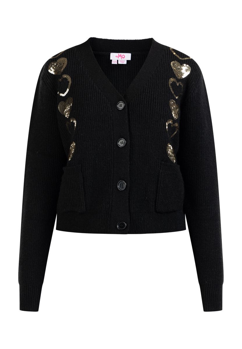 Strickjacke mit Pailletten-Herz-Verzierung