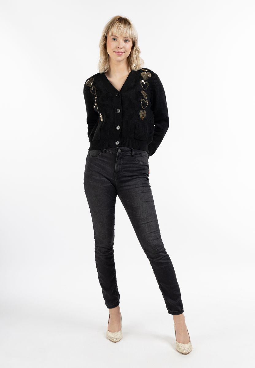 Strickjacke mit Pailletten-Herz-Verzierung