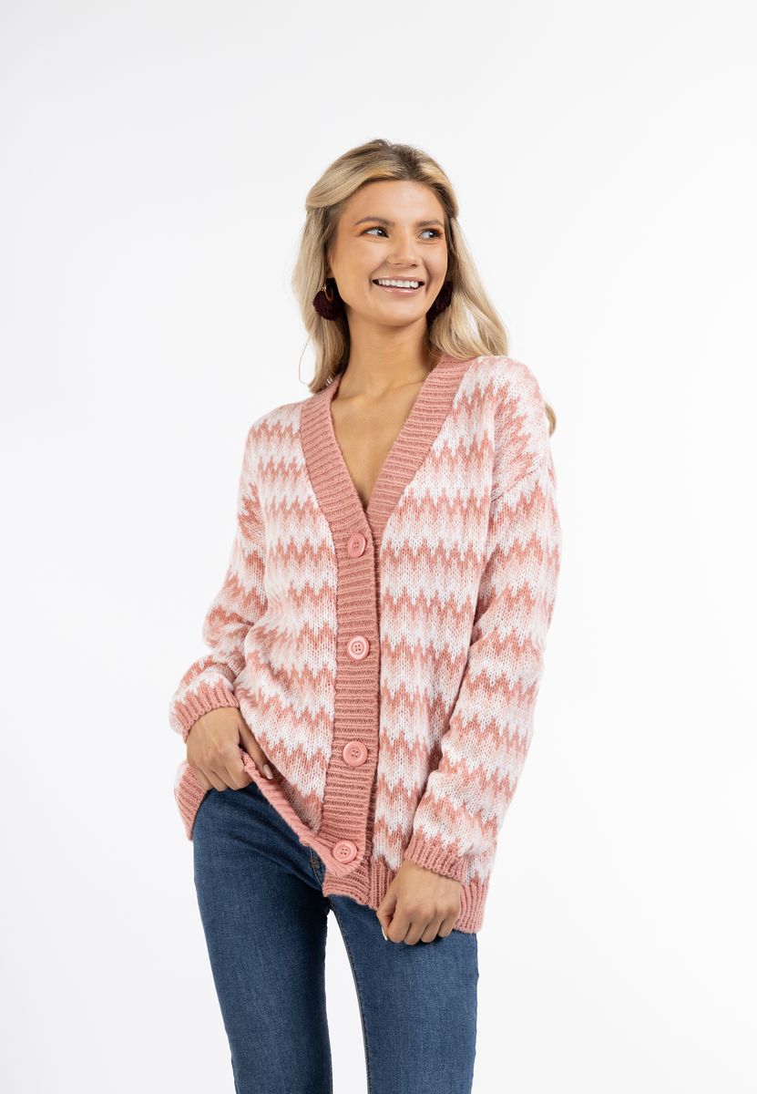 Retro-Strickjacke mit Zickzack-Muster