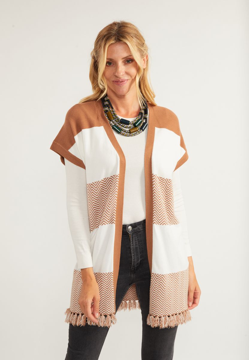 Lange Strickweste mit Chevron-Muster