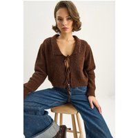 Rippstrick-Cardigan mit Bindeband
