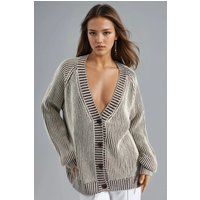 Übergroßer gerippter gestreifter Strickcardigan