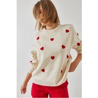 Bestickter Pullover mit Herz-Motiv