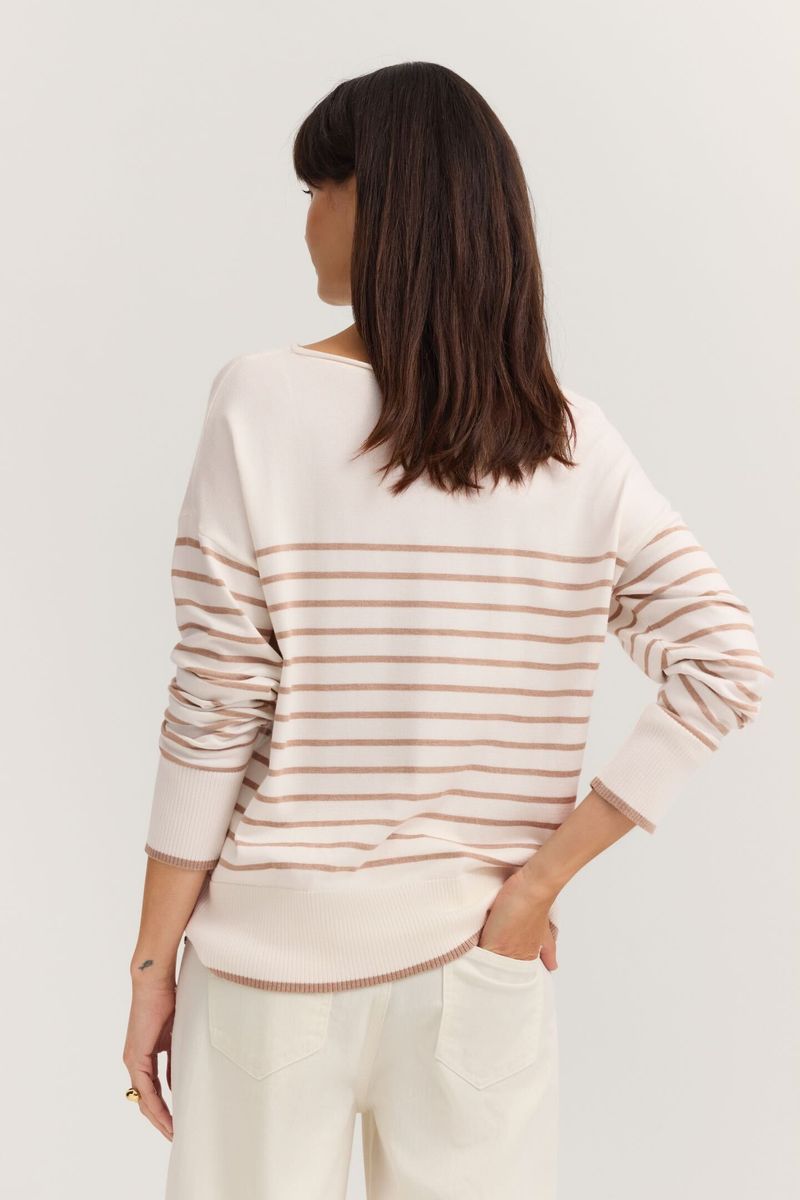 Gestreiftes Strickoberteil mit Rundhalsausschnitt