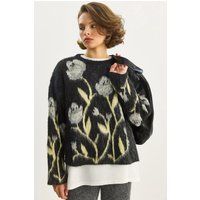 Oversize-Strickpullover mit floralem Muster