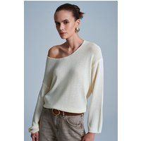 Lockerer Rippstrick-Off-Shoulder-Pullover