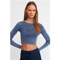 Geripptes Langarm-Crop-Top aus Strick