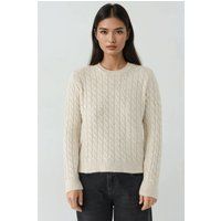 Klassischer Zopfstrickpullover mit Rundhalsausschnitt