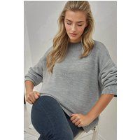 Grobstrick-Langpullover mit Rundhalsausschnitt