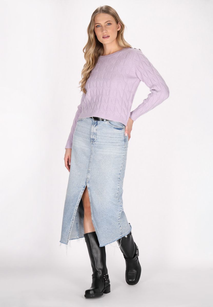Zopfstrickpullover mit Schulterknöpfen