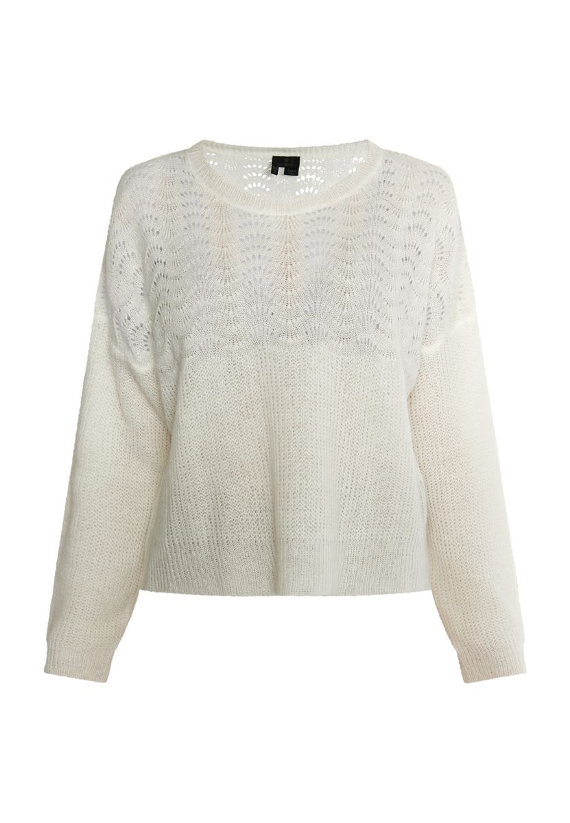 Feiner Ajourstrick-Pullover mit Rundhalsausschnitt