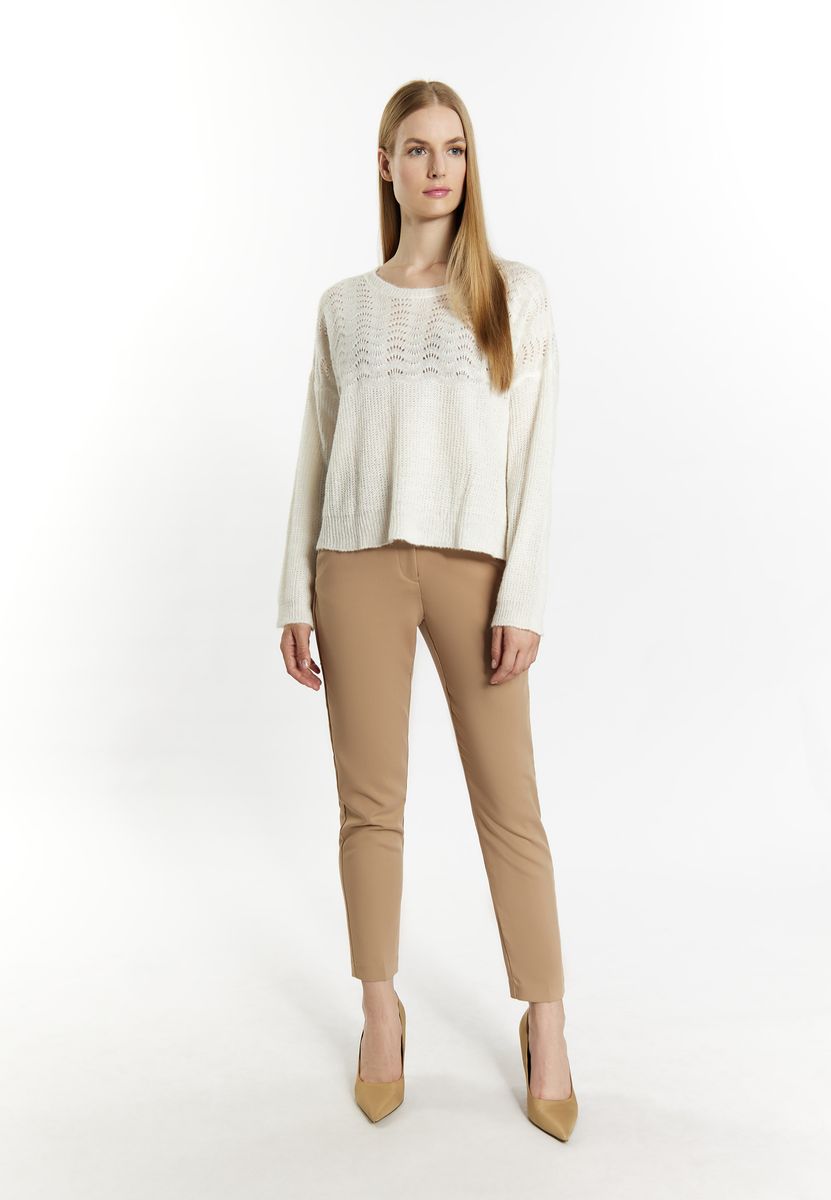 Feiner Ajourstrick-Pullover mit Rundhalsausschnitt
