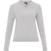 Zopfstrickpullover mit V-Ausschnitt und Stickerei