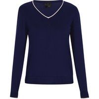 V-Ausschnitt Pullover mit Kontrastpaspel
