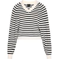 Kurzer Gestreifter V-Ausschnitt Pullover