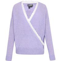 Strick-Wickelpullover mit Spitzenbesatz