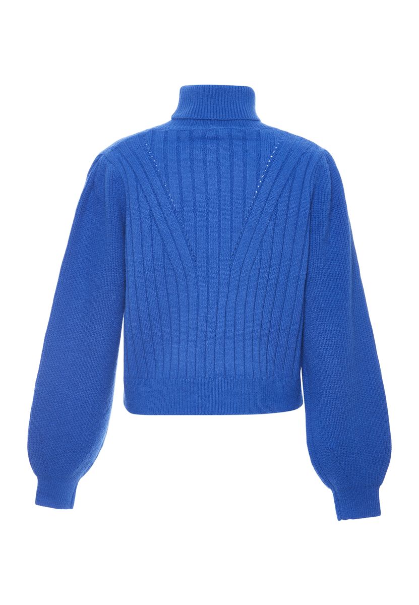 Rollkragenpullover mit Ballonärmeln und Rippenmuster
