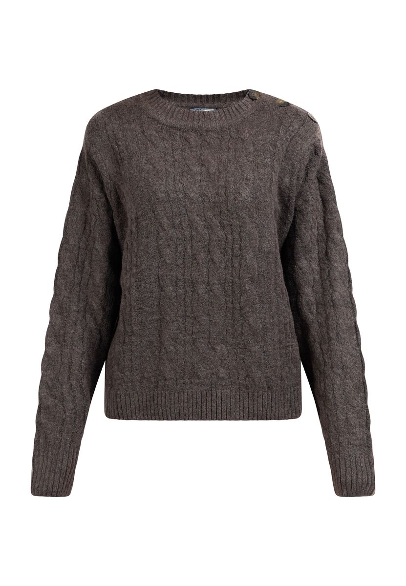 Klassischer Zopfstrickpullover mit Knöpfen
