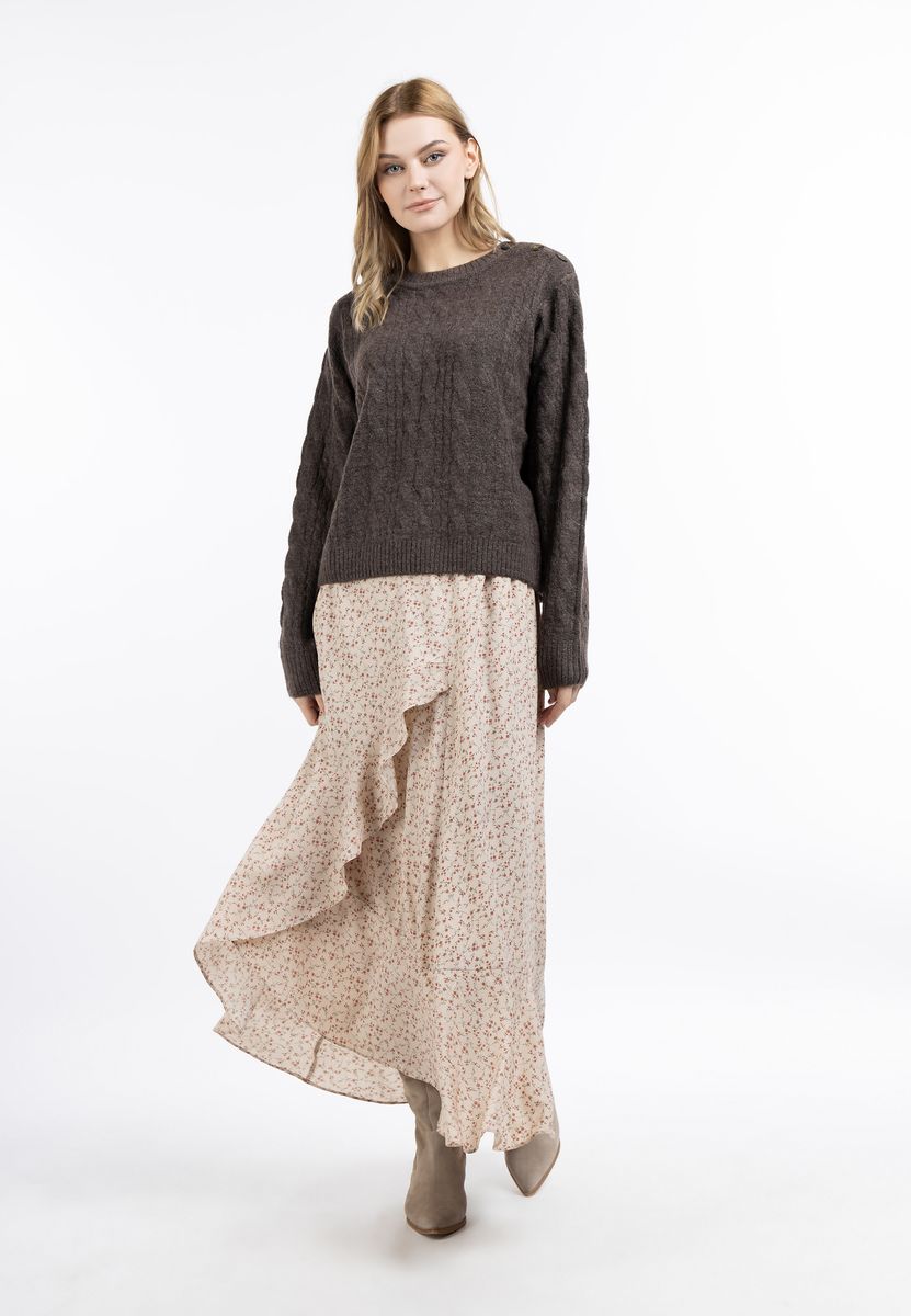 Klassischer Zopfstrickpullover mit Knöpfen
