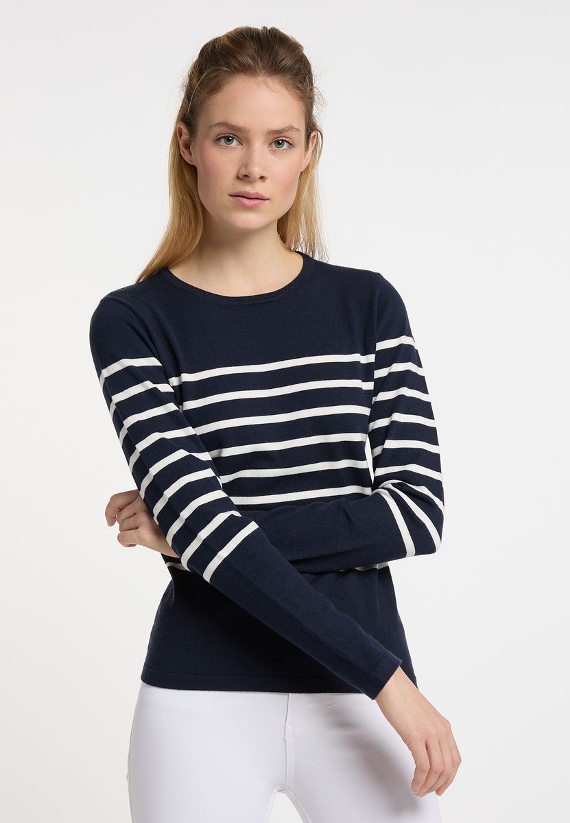Klassischer gestreifter Marine-Strickpullover
