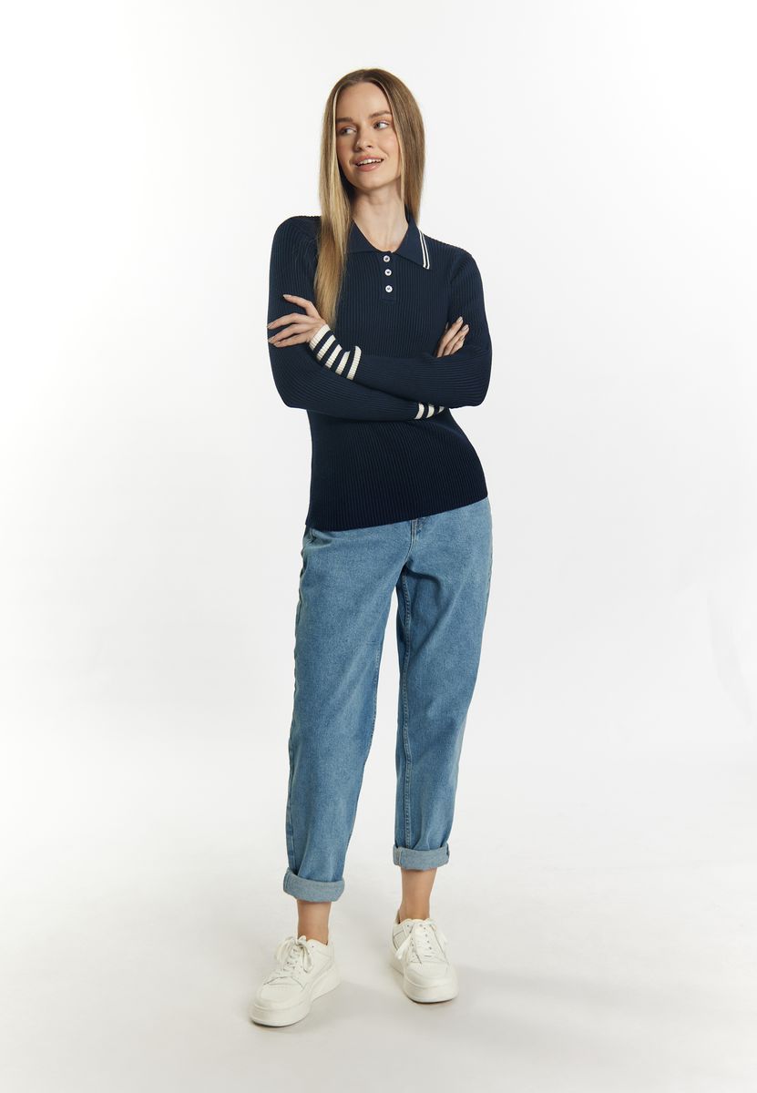Rippstrick-Polopullover mit Streifen