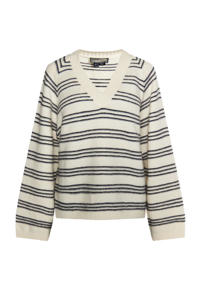 Gestreifter Strickpullover mit V-Ausschnitt