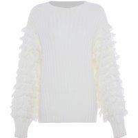 Rippenstrickpullover mit Rüschenärmeln