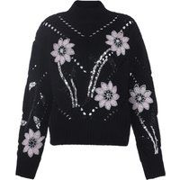 Grobstrickpullover mit Blumenstickerei und Pailletten