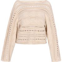 Strickpullover mit Zopfmuster und Lochmuster