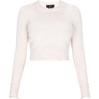 Kurz geschnittener Rippstrick-Pullover mit Knöpfen