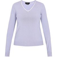V-Ausschnitt-Strickpullover mit Kontrastpaspel