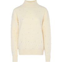 Perlenbesetzter Strickpullover mit Stehkragen