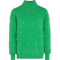 Perlenbesetzter Strickpullover mit Stehkragen