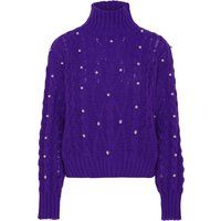 Perlverzierter Zopfstrickpullover mit Rollkragen