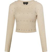 Gerippter Crop-Pullover mit Strasssteinen