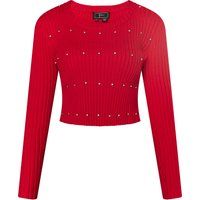 Gerippter Kurzpullover mit Strasssteinen