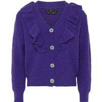 Gerippter V-Ausschnitt Cardigan mit Rüschen